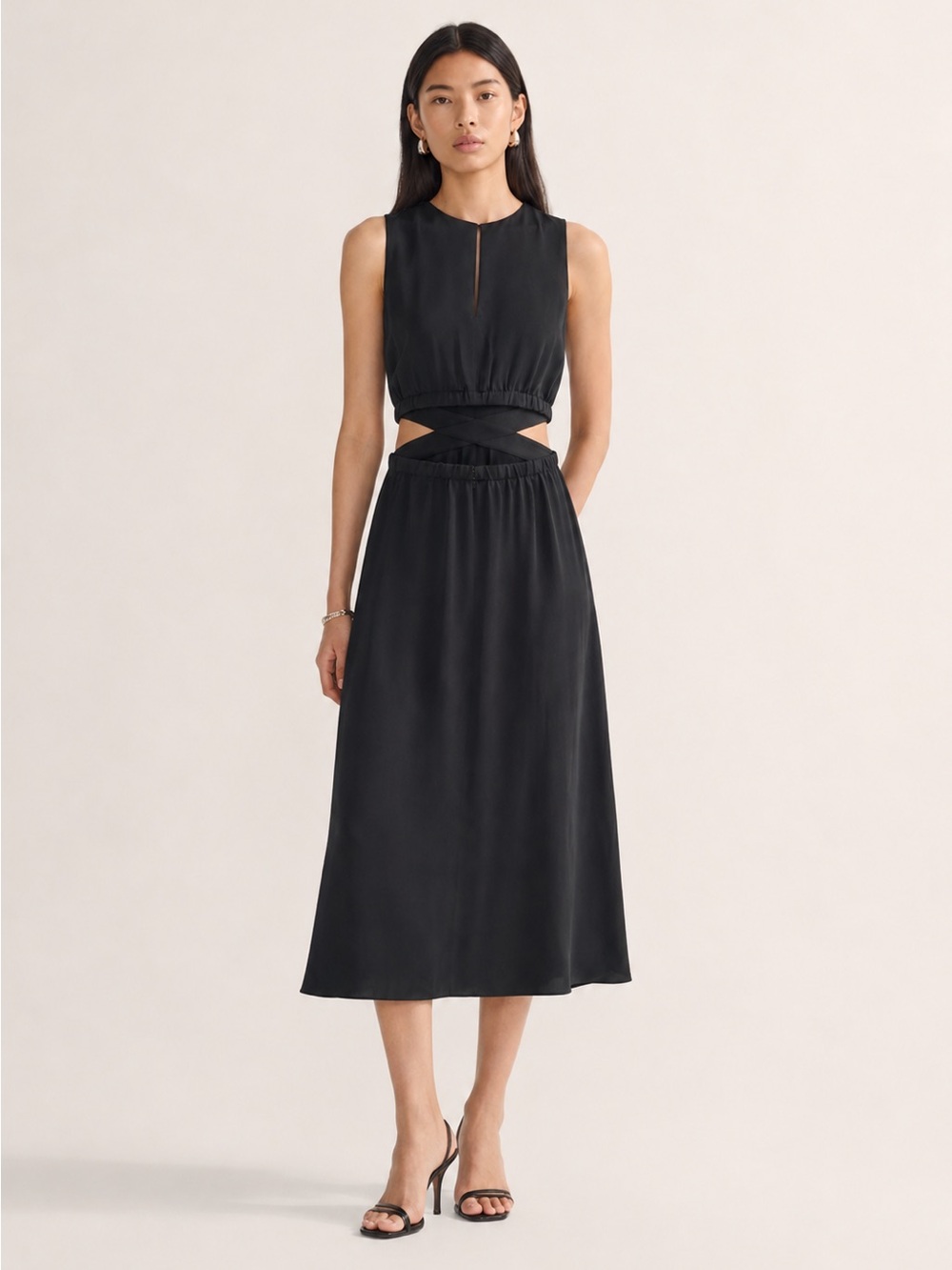 NWT Aritzia Babaton Cella Dress Black Satin Slip Midi XXS
